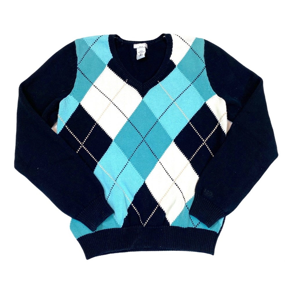 Vintage 90s Blue Preppy Argyle Sweater